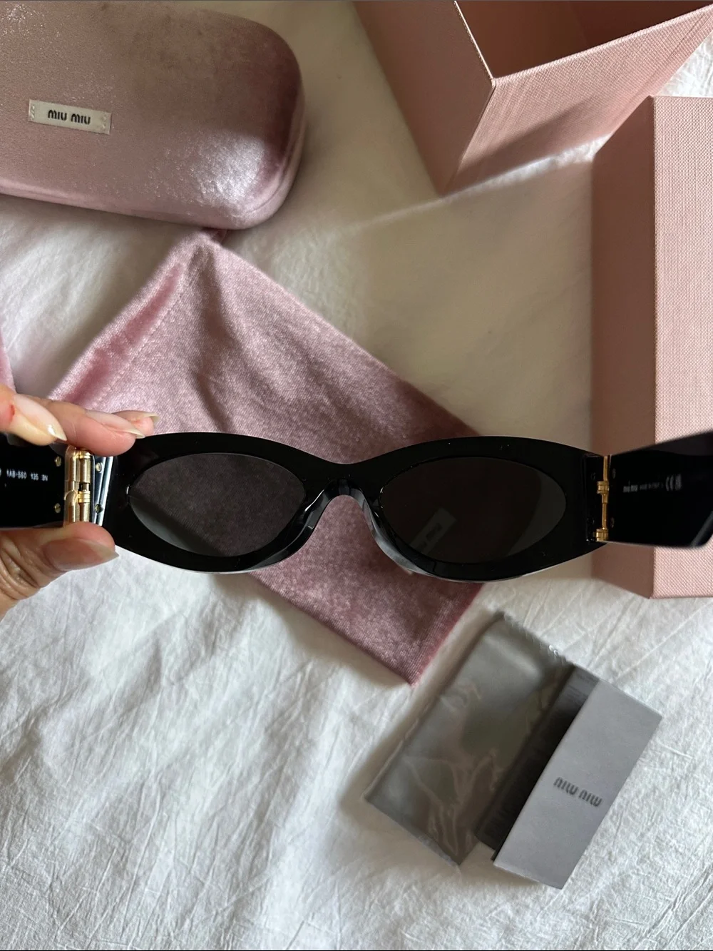 Miu Miu Black Acetate Sunglasses with Gold Logo Accent